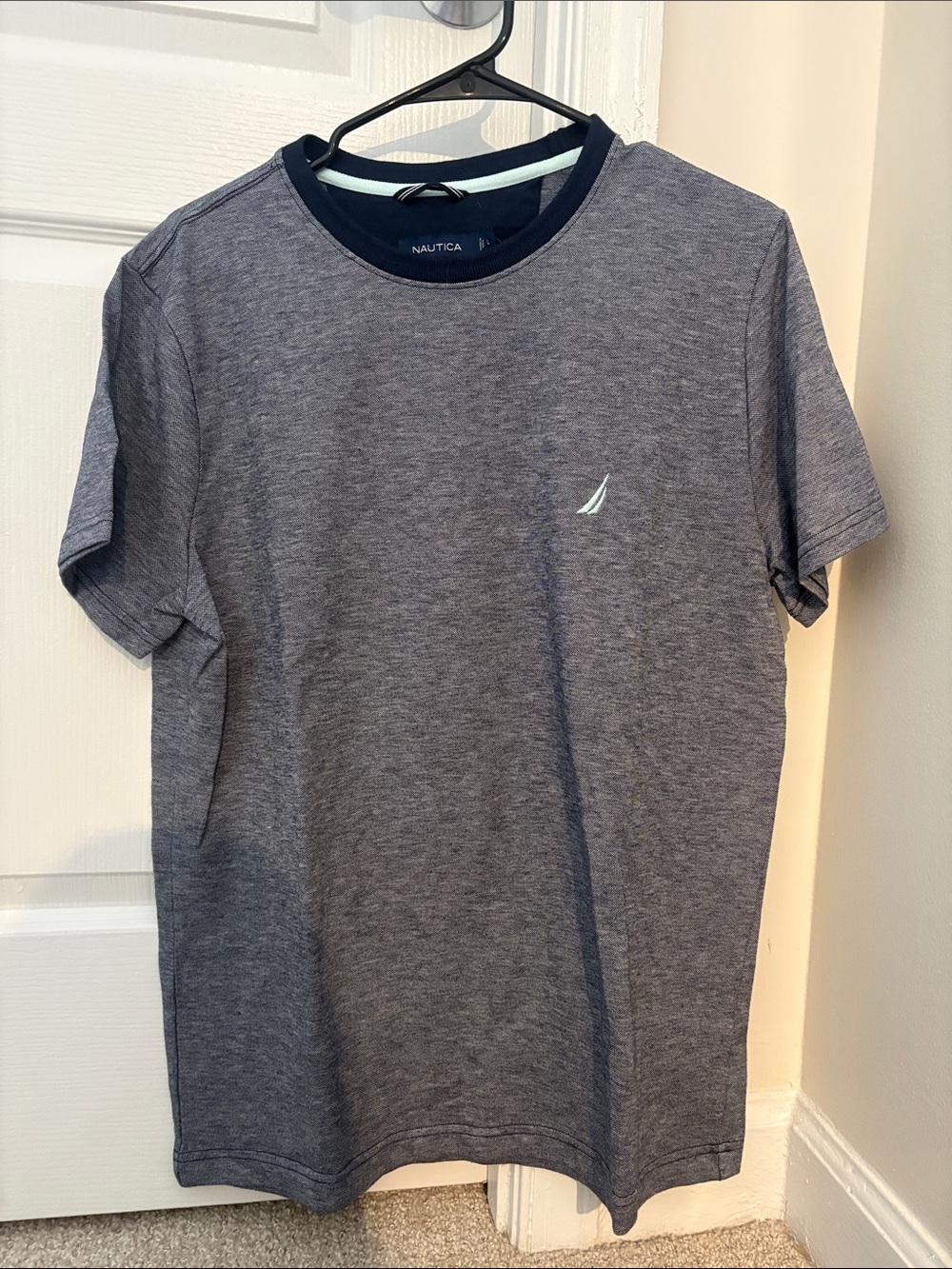 Nautica Heather Navy Short Sleeve Crewneck Tee with Contrast Trim